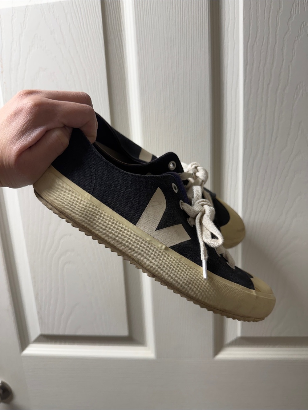 Veja Black Canvas Low-Top Sneakers with Cream Accents